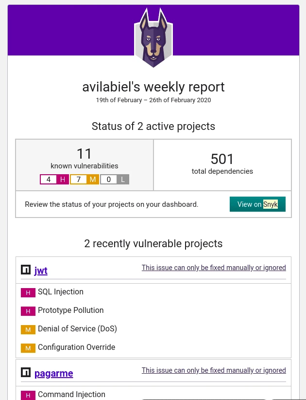 Screenshot of a weekly cybersecurity report.