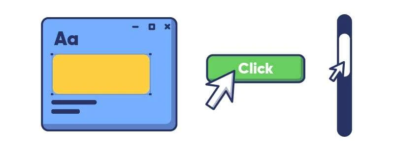 Illustration of a web interface with a highlighted button and a cursor clicking on it, denoting a user interaction on a webpage.