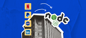 Image of a building with floating icons above it, including the logos for Netflix, PayPal, NASA, LinkedIn, and Node.js, suggesting a connection between these entities, possibly representing their use of Node.js technology.