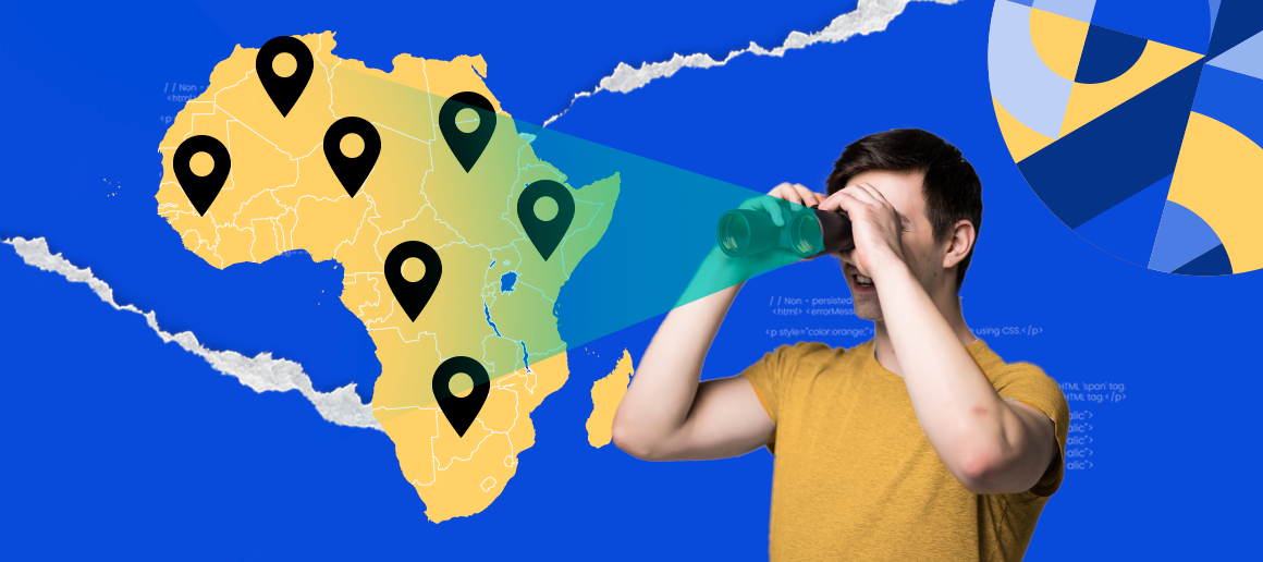 Person looking through binoculars at tech hubs in Africa
