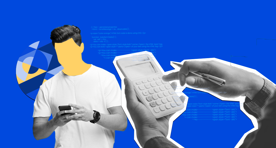Person Using a Smartphone with a Hand Holding a Calculator