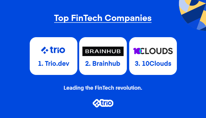 Top FinTech Companies: Trio.dev, Brainhub, 10Clouds