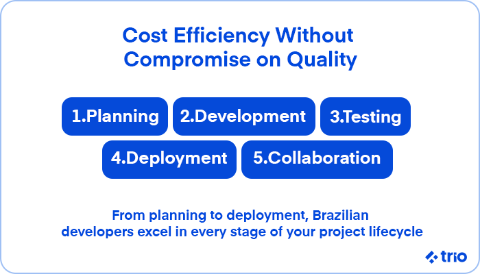 A breakdown of the software development lifecycle, including planning, development, testing, deployment, and collaboration.