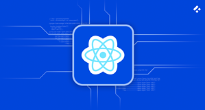 A futuristic representation of the React logo surrounded by digital connections, symbolizing AI-powered enhancements in React development.
