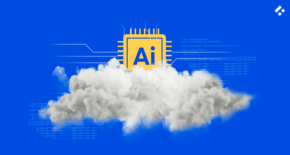 AI microchip emerging from a cloud, representing cloud-based AI computing and processing.