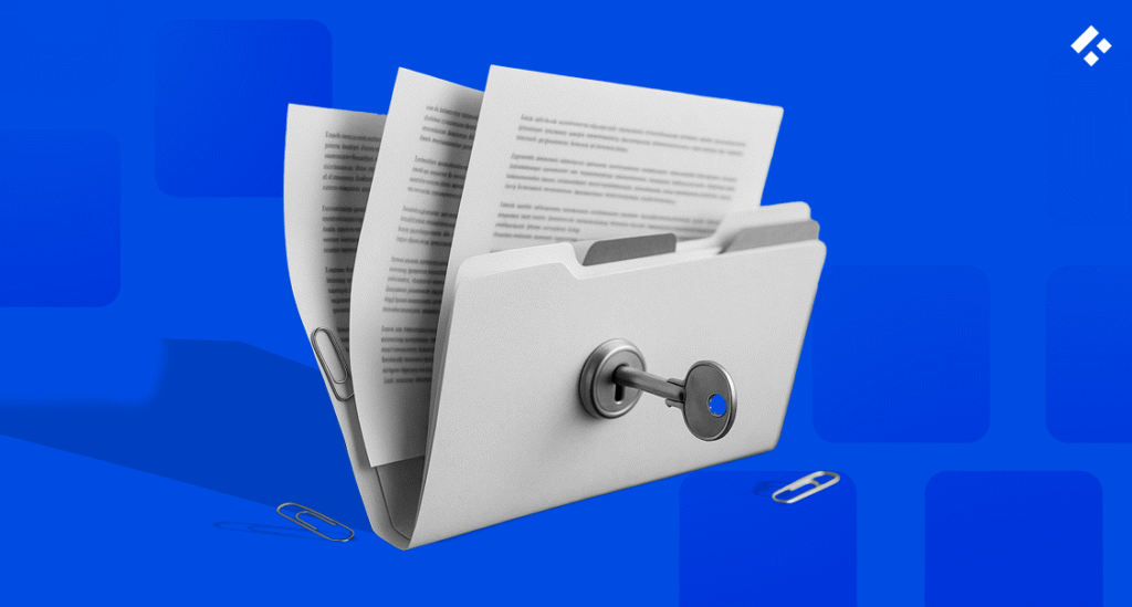 Secure folder with a key locking important documents, symbolizing data protection.