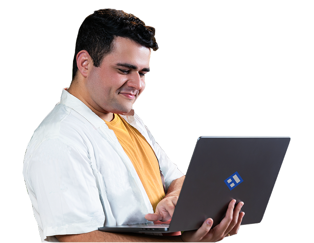 Person holding laptop