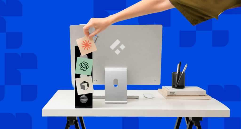 Hand pinning an AI coding tool icon onto a shortlist board, representing the best AI coding tools for fintech development teams